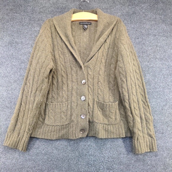 Marina Luna Women's Cable Knit Cardigan Sweater Green XL Shawl Collar Lambswool - Picture 2 of 12